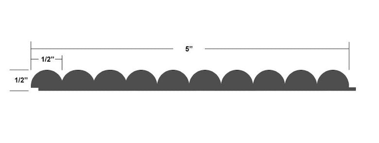 Timeline Fluted Half Inch Reeded solid woowall panel showing reeded beaded half round profile spec drawing for tambour slat wall acoustic paneling in real hardwood 
